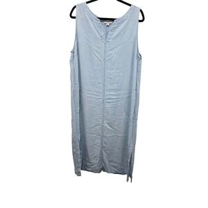 J.JILL Light Blue Sleeveless Wester Denim-Look V-Neck Maxi Dress Side Pockets &